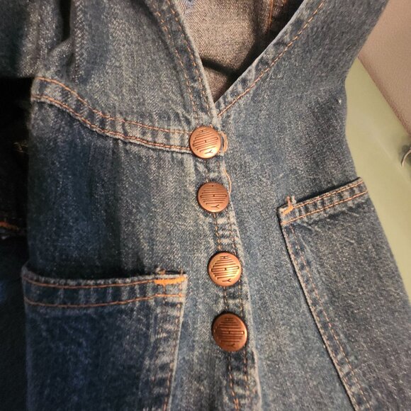 Small? Vintage 80s Blue Denim Jumper Dress with Adjustable Straps and Pockets - Picture 10 of 11